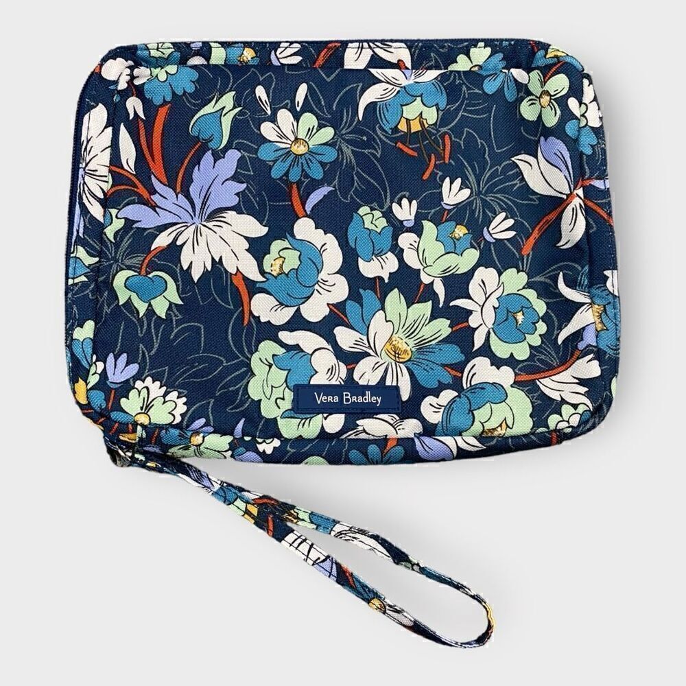 Vera Bradley Floral Bursts Lighten Up Wipes Pouch Blue Makeup Travel Bag New
